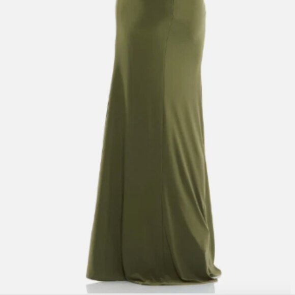 MAC DUGGAL 55696 ONE SLEEVE BEADED CUFF SIDE TWIST THIGH SLIT OLIVE GOWN sz 16 - Picture 6 of 6